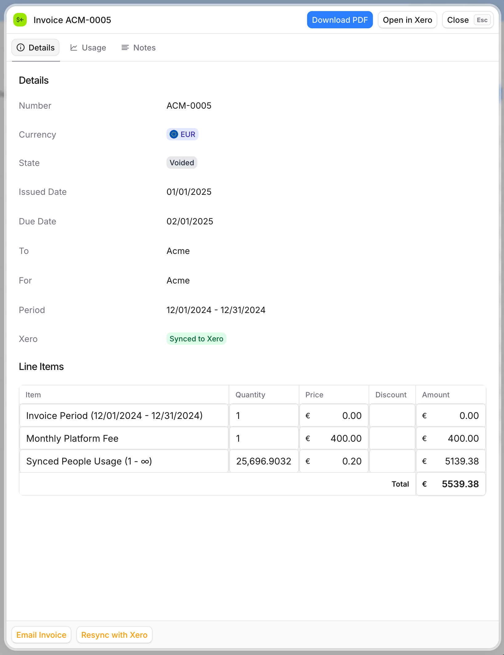 Invoice View