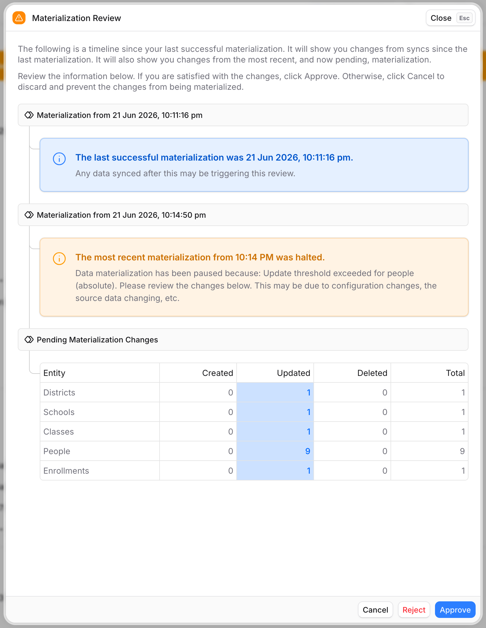 Pending Data Change Preview